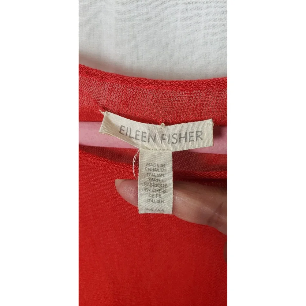 Eileen Fisher Red Organic Linen Blend Sheer Knit M Tunic Top Valentine's Day - Picture 2 of 8